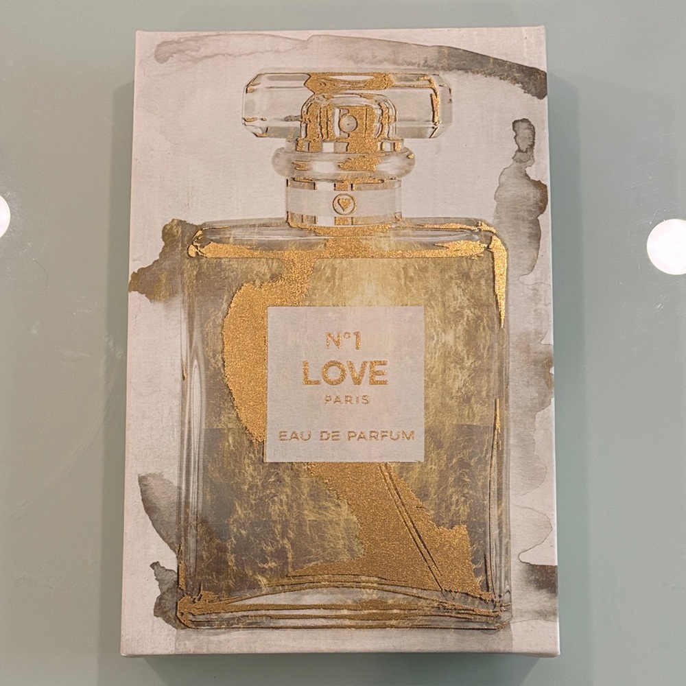 NWOT Canvas Perfume Bottle Art Paris Gold